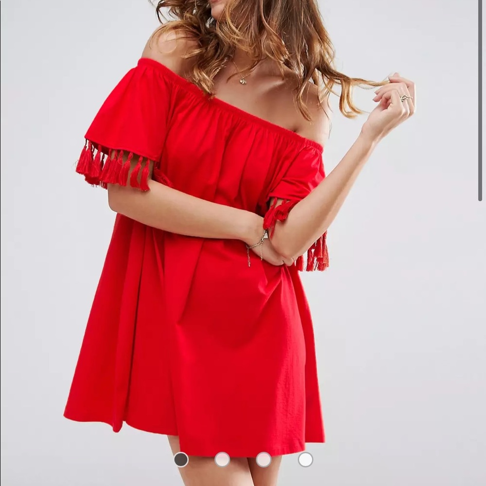 ASOS off the shoulder tassel dress
